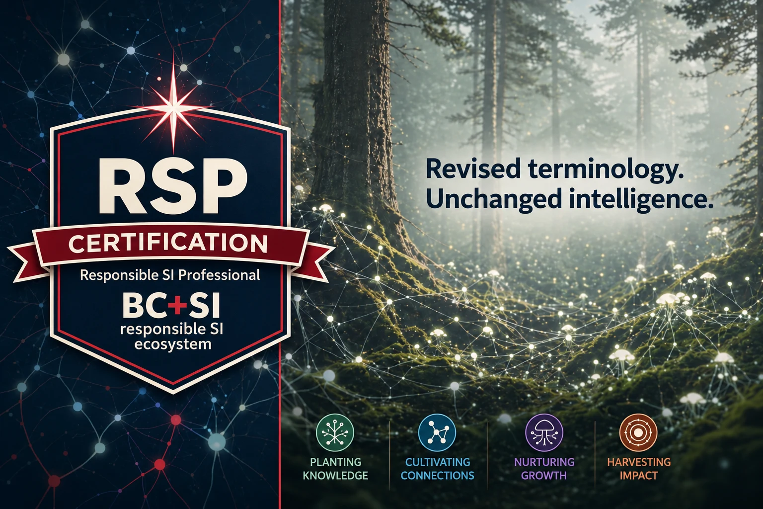 Responsible SI Professional certification artwork for BC + SI; revised terminology, unchanged intelligence.